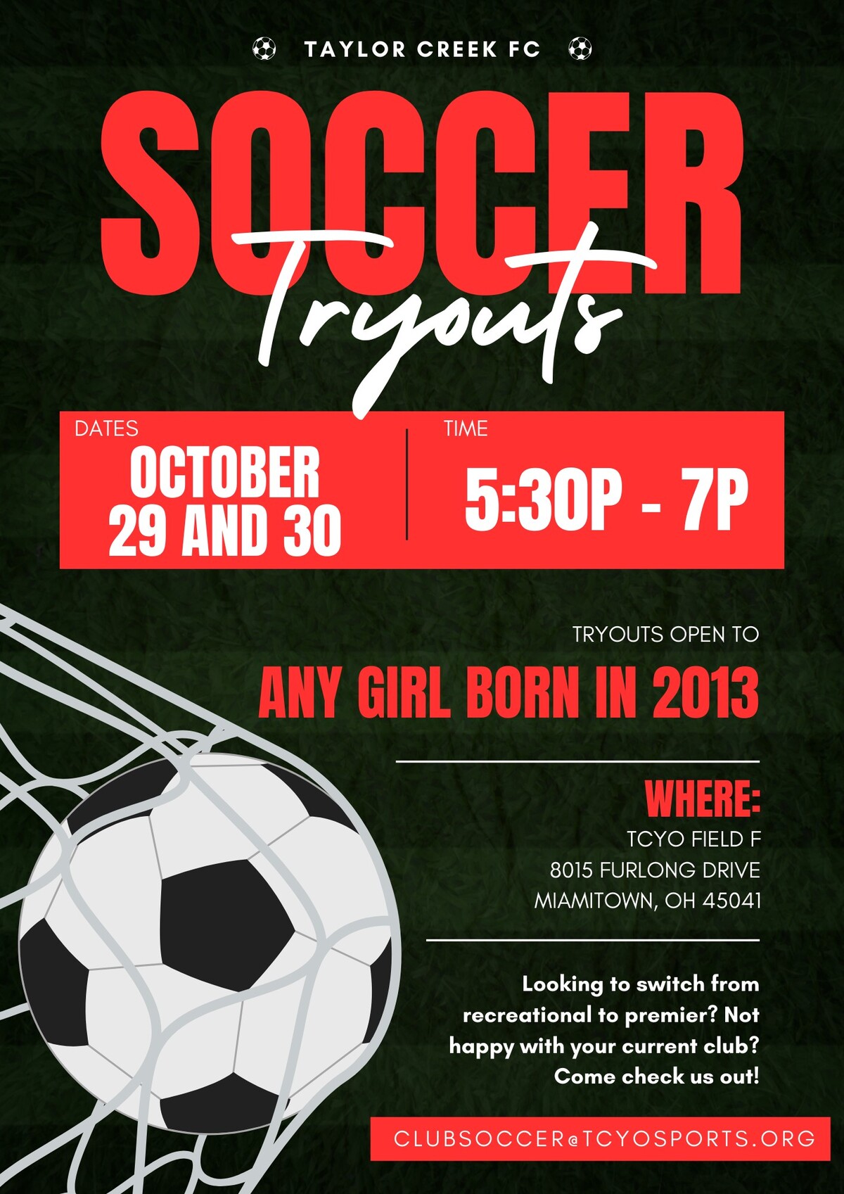 Soccer Tryouts Update for 2013 Birth Year