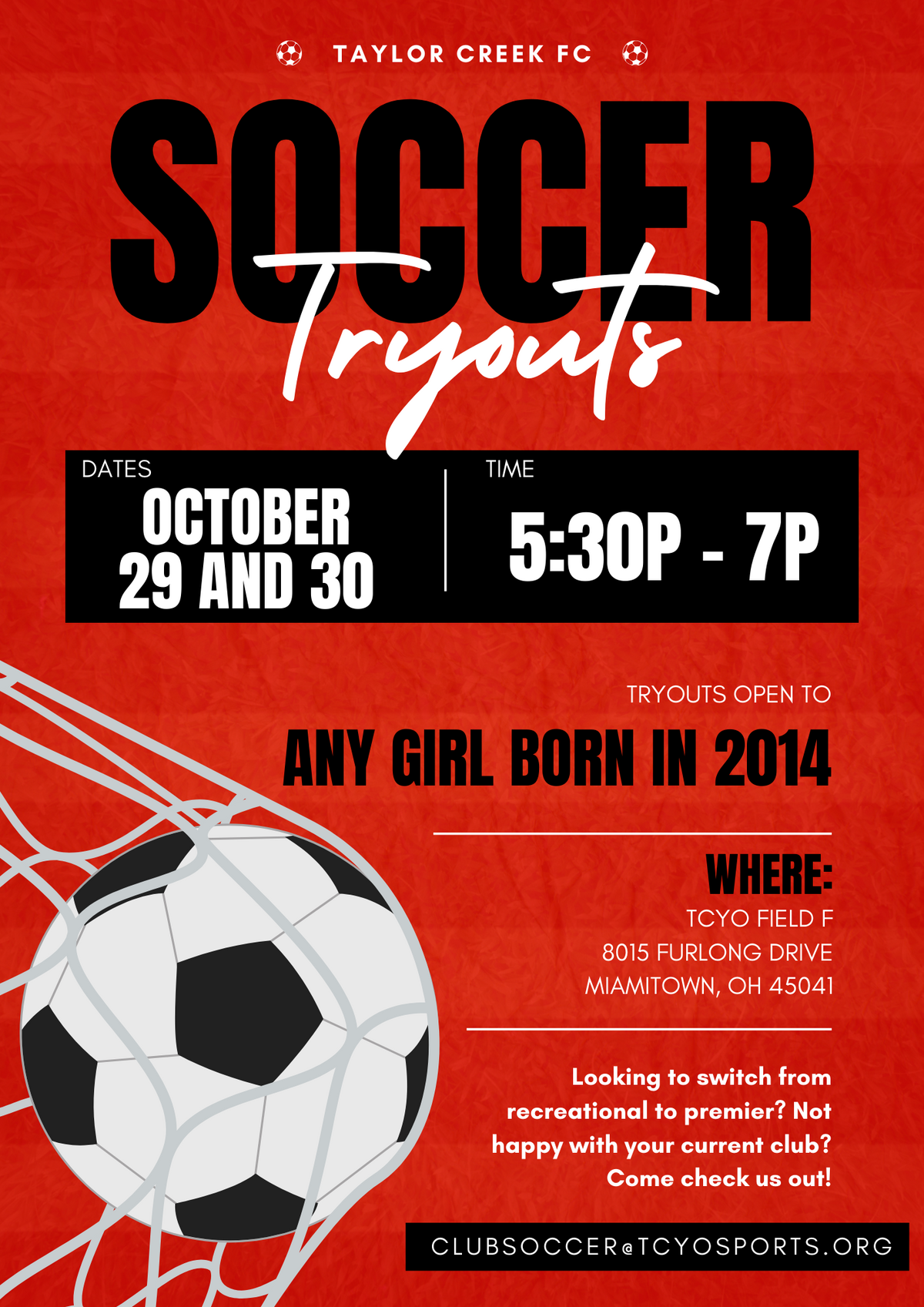 Soccer Tryouts for Girls 2014 Birth Year 